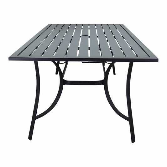 Courtyard Casual Outdoor Dining Table Courtyard Casual - Santa Fe 84" x 42" Rectangle Aluminum Dining Table with Slat Top and Umbrella Hole in Java | 5676