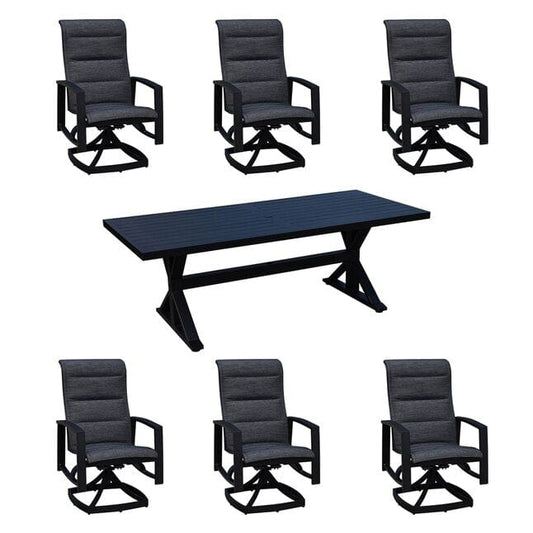 Courtyard Casual Outdoor Dining Table Courtyard Casual - Santorini 7 Piece 84" Rectangle Motion Dining Table with 6 Swivel Spring Chairs | 5351