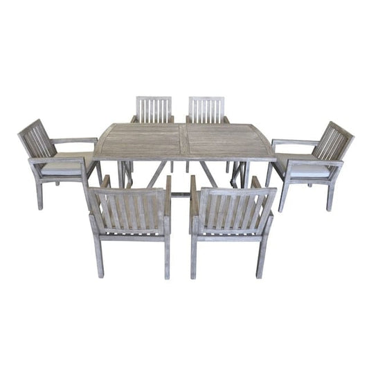 Courtyard Casual Outdoor Dining Table Courtyard Casual - Surf Side Teak 7 Piece Set 72" Rectangle Dining Table and 6 Dining Chairs | 5456