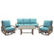 Courtyard Casual Outdoor Sofa Courtyard Casual - Avalon FSC Teak 4 Piece Motion Seating Group with Sofa, Coffee Table and 2 Swivel Gliders | 5376