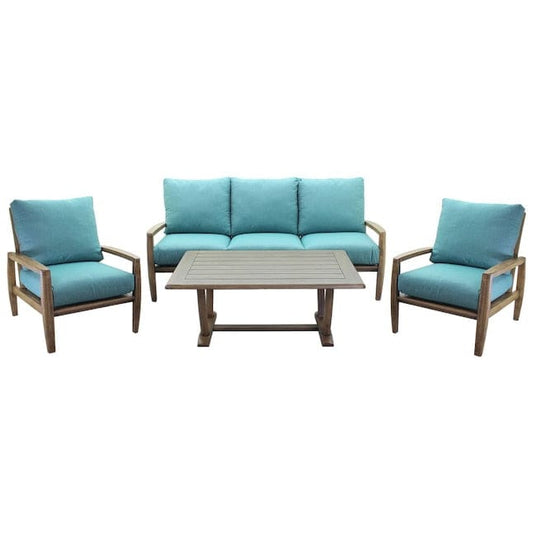 Courtyard Casual Outdoor Sofa Courtyard Casual - Avalon FSC Teak 4 Piece Seating Group with Sofa, Coffee Table and 2 Club Chairs | 5375