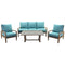 Courtyard Casual Outdoor Sofa Courtyard Casual - Avalon FSC Teak 4 Piece Seating Group with Sofa, Coffee Table and 2 Club Chairs | 5375