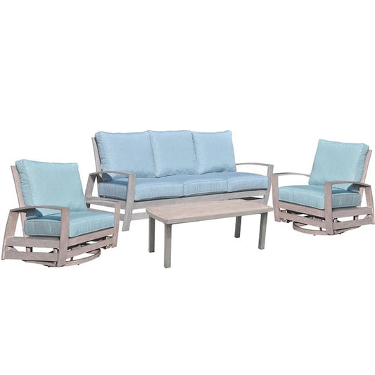 Courtyard Casual Outdoor Sofa Courtyard Casual - Cabo Motion 4 Piece Sofa Coffee Table Set with 1 Sofa, 1 Coffee Table and 2 Swivel Gliders with Sunbrella Cushions | 5280