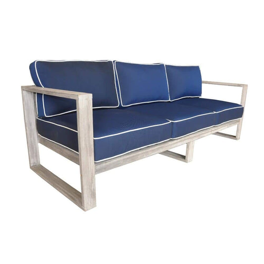 Courtyard Casual Outdoor Sofa Courtyard Casual - Driftwood Gray Teak Modern North Shore Outdoor Three Seater Sofa with Cushions | 5019