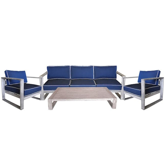 Courtyard Casual Outdoor Sofa Courtyard Casual - North Shore Teak 4 Piece Sofa Set with Sofa, Coffee Table and 2 Club Chairs | 5459