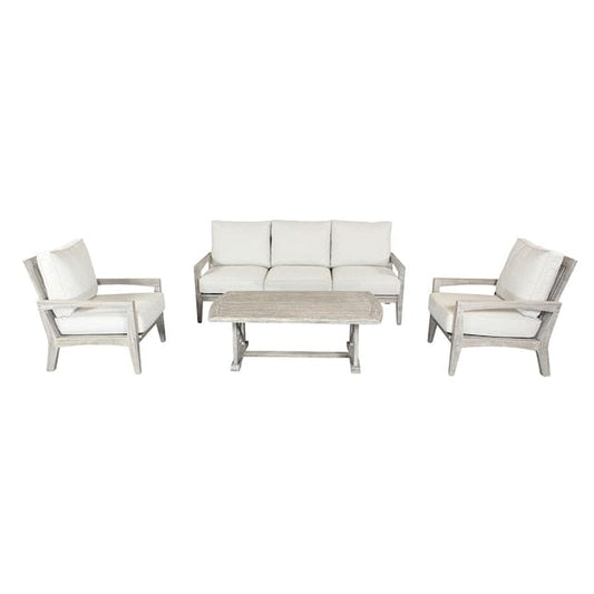 Courtyard Casual Outdoor Sofa Courtyard Casual - Surf Side Teak 4 Piece Sofa Set with Sofa, Coffee Table and 2 Club Chairs | 5454