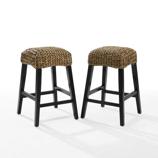 Crosley Furniture Bar Crosely Furniture - Edgewater 2Pc Backless Counter Stool Set Seagrass/Darkbrown - 2 Stools - CF502527-SG - Seagrass