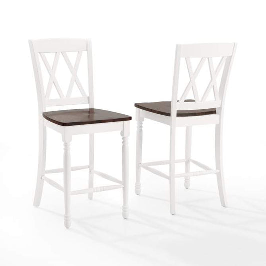 Crosley Furniture Bar Crosely Furniture - Shelby 2Pc Counter Stool Set Distressed White - 2 Stools - CF501024-WH - Distressed White