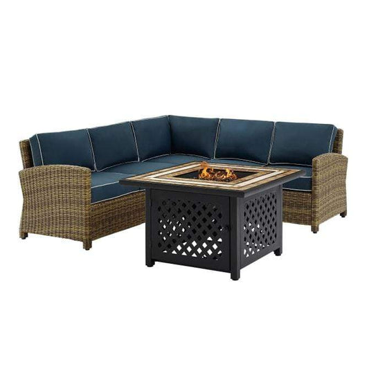 Crosley Furniture Fire Seating Sets Crosely Furniture - Bradenton 4Pc Outdoor Wicker Sectional Set W/Fire Table Include Color/Weathered Brown - Right Corner Loveseat, Left Corner Loveseat, Corner Chair, & Tucson Fire Table - KO70157-XX