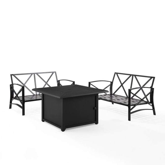 Crosley Furniture Fire Seating Sets Crosely Furniture - Kaplan 3Pc Outdoor Metal Conversation Set W/Fire Table Include Color/Oil Rubbed Bronze - Dante Fire Table & 2 Loveseats - KO60038BZ-XX