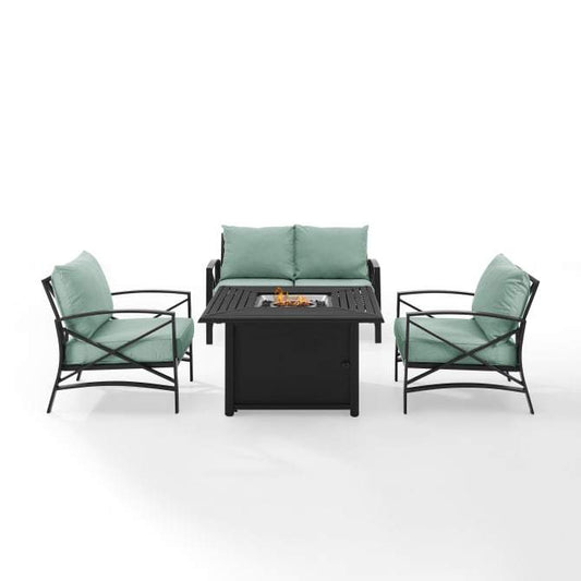Crosley Furniture Fire Seating Sets Crosely Furniture - Kaplan 4Pc Outdoor Metal Conversation Set W/Fire Table Include Color/Oil Rubbed Bronze - Loveseat, Dante Fire Table, & 2 Arm Chairs - KO60037BZ-XX