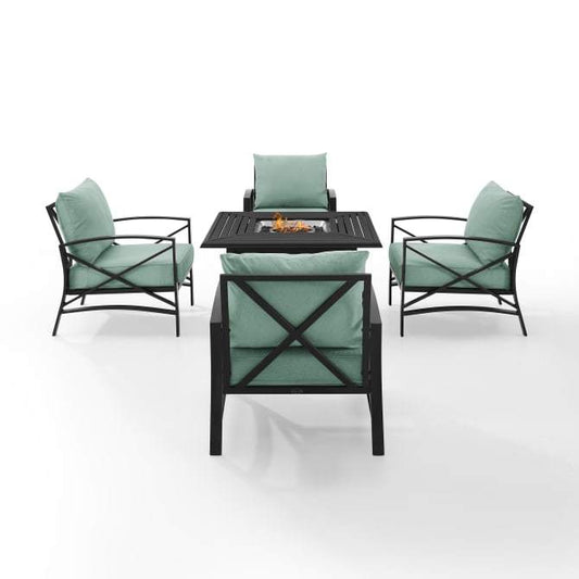 Crosley Furniture Fire Seating Sets Crosely Furniture - Kaplan 5Pc Outdoor Metal Conversation Set W/Fire Table Include Color/Oil Rubbed Bronze - Dante Fire Table & 4 Arm Chairs - KO60035BZ-XX
