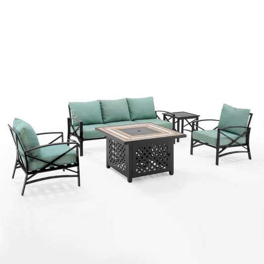 Crosley Furniture Fire Seating Sets Crosely Furniture - Kaplan 5Pc Outdoor Metal Sofa Set W/Fire Table Include Color/Oil Rubbed Bronze - Sofa, Side Table, Tucson Fire Table, & 2 Chairs - KO60034BZ-XX