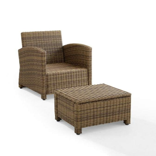 Crosley Furniture Patio Chairs And Chair Sets Crosely Furniture - Bradenton 2Pc Outdoor Wicker Armchair Set Include Color/Weathered Brown - Armchair & Ottoman - KO70181WB-XX