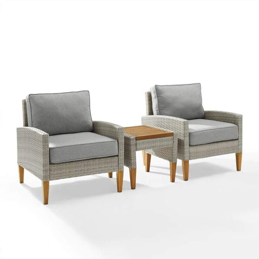 Crosley Furniture Patio Chairs And Chair Sets Crosely Furniture - Capella 3Pc Outdoor Wicker Chair Set Gray/Acorn - Side Table & 2 Armchairs - KO70195GY-AC - Gray