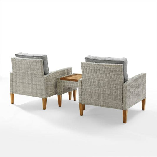 Crosley Furniture Patio Chairs And Chair Sets Crosely Furniture - Capella 3Pc Outdoor Wicker Chair Set Gray/Acorn - Side Table & 2 Armchairs - KO70195GY-AC - Gray