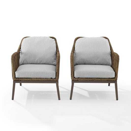 Crosley Furniture Patio Chairs And Chair Sets Crosely Furniture - Haven 2Pc Outdoor Wicker Armchair Set Light Gray/Light Brown - 2 Armchairs - CO7361LB-LG - Light Gray