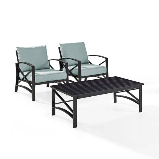 Crosley Furniture Patio Chairs And Chair Sets Mist Crosely Furniture - Kaplan 3Pc Outdoor Metal Armchair Set Include Color/Oil Rubbed Bronze - Coffee Table & 2 Chairs - KO60012BZ-XX