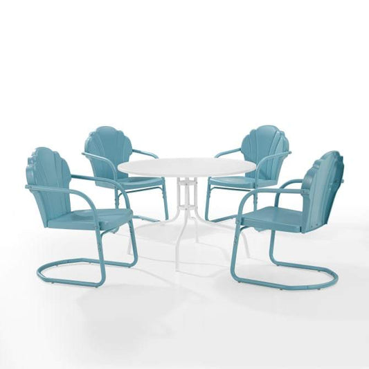 Crosley Furniture Patio Dining Sets Pastel Blue Satin Crosely Furniture - Tulip 5Pc Outdoor Metal Dining Set Include Cushion/White Satin - Dining Table & 4 Chairs - KO10014XX