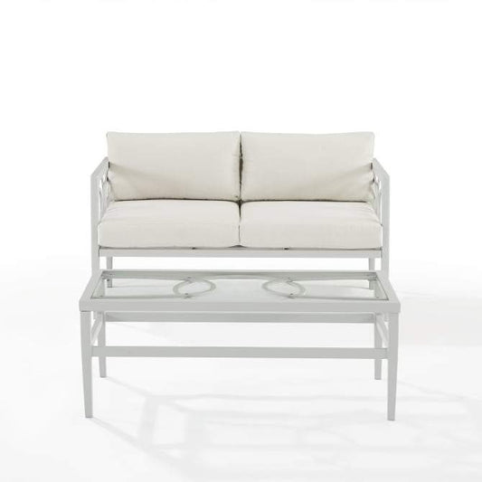 Crosley Furniture Patio Loveseat Sets Crosely Furniture - Ashford 2Pc Outdoor Metal Conversation Set Creme/Gray - Loveseat & Coffee Table - CO7350GY-CR - Creme