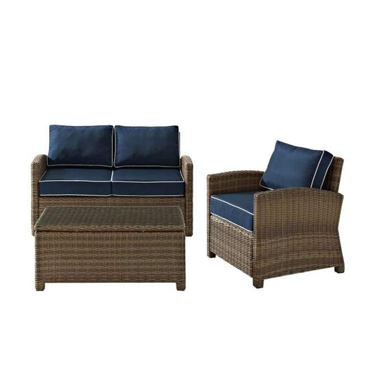 Crosley Furniture Patio Loveseat Sets Crosely Furniture - Bradenton 3Pc Outdoor Wicker Conversation Set Include Color/Weathered Brown - Loveseat, Arm Chair, & Coffee Table - KO70027WB-XX