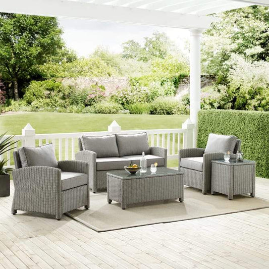 Crosley Furniture Patio Loveseat Sets Crosely Furniture - Bradenton 5Pc Outdoor Wicker Conversation Set Include Color - Loveseat, Side Table, Coffee Table, & 2 Armchairs - KO70050GY-XX