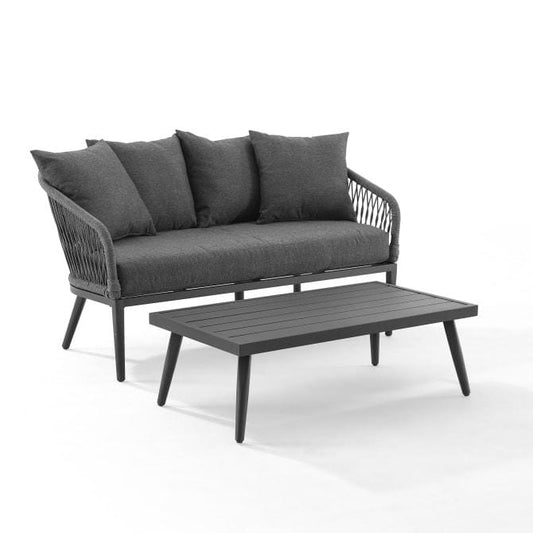 Crosley Furniture Patio Loveseat Sets Crosely Furniture - Dover 2Pc Outdoor Rope Conversation Set Charcoal/Matte Black - Loveseat & Coffee Table - CO7330MB-CL - Charcoal
