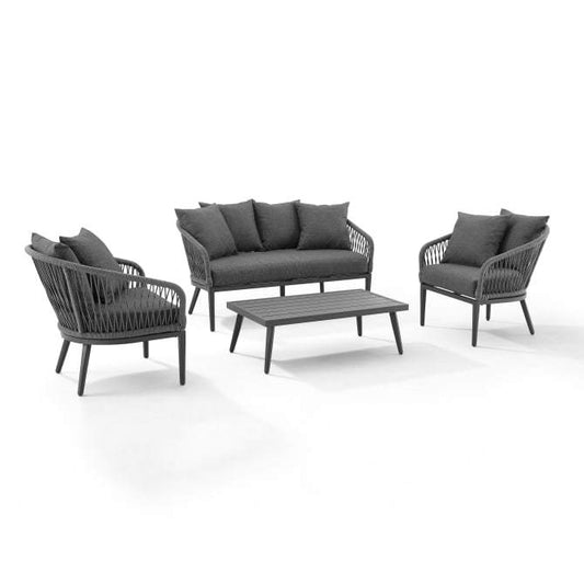 Crosley Furniture Patio Loveseat Sets Crosely Furniture - Dover 4Pc Outdoor Rope Conversation Set Charcoal/Matte Black - Loveseat, Coffee Table, & 2 Armchairs - KO70310MB-CL - Charcoal