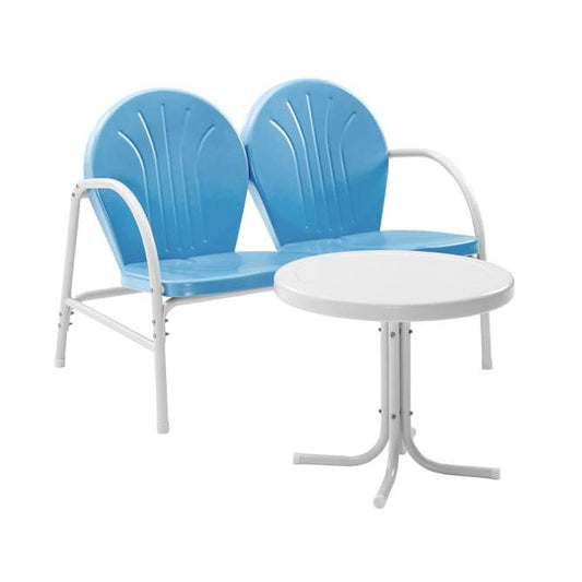 Crosley Furniture Patio Loveseat Sets Crosely Furniture - Griffith 2Pc Outdoor Metal Conversation Set Include Color/White Satin - Loveseat & Side Table - KO10006XX