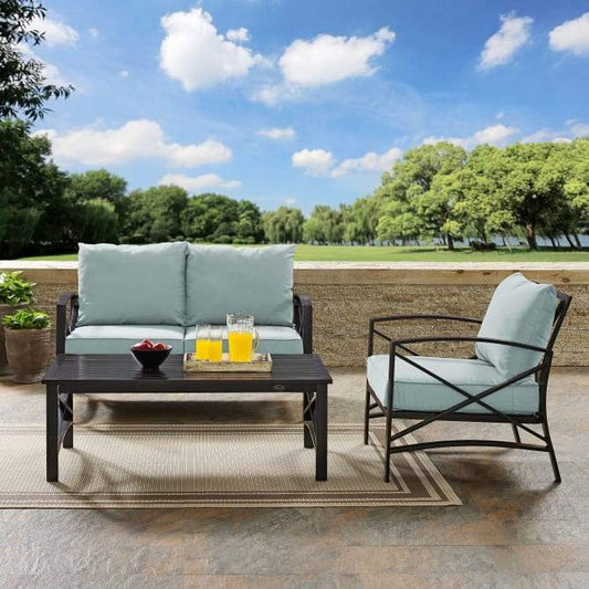 Crosley Furniture Patio Loveseat Sets Crosely Furniture - Kaplan 3Pc Outdoor Metal Conversation Set Include Color/Oil Rubbed Bronze - Loveseat, Chair, & Coffee Table - KO60014BZ-XX