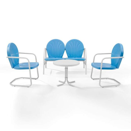 Crosley Furniture Patio Loveseat Sets Sky Blue Gloss Crosely Furniture - Griffith 4Pc Outdoor Metal Conversation Set Include Color/White Satin - Loveseat, Side Table, & 2 Chairs - KO10001XX