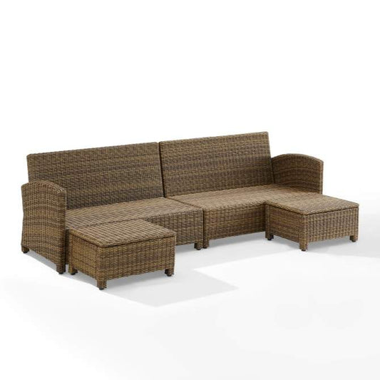 Crosley Furniture Patio Sectional Sets Crosely Furniture - Bradenton 4Pc Outdoor Wicker Sectional Set Include Color/Weathered Brown - Left Loveseat, Right Loveseat, & 2 Ottomans - KO70187WB-XX