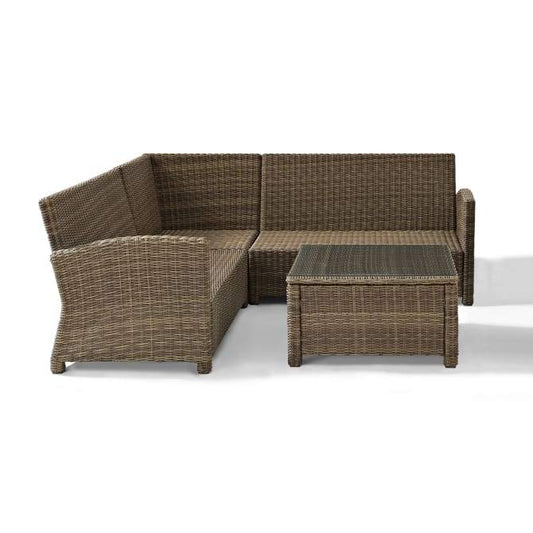 Crosley Furniture Patio Sectional Sets Crosely Furniture - Bradenton 4Pc Outdoor Wicker Sectional Set Include Color/Weathered Brown - Right Corner Loveseat, Left Corner Loveseat, Corner Chair, & Sectional Glass Top Coffee Table - KO70019WB-XX