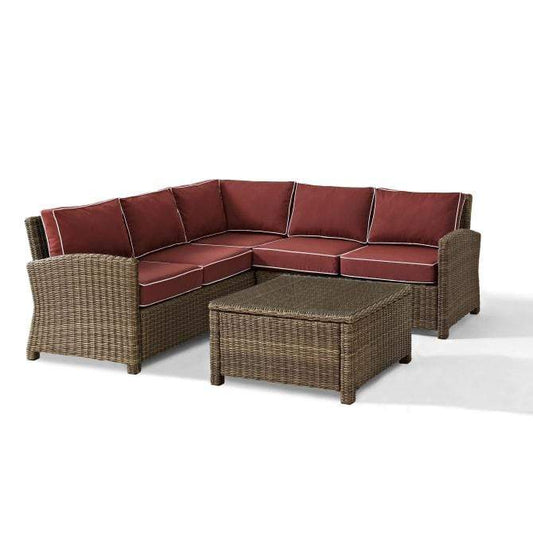 Crosley Furniture Patio Sectional Sets Crosely Furniture - Bradenton 4Pc Outdoor Wicker Sectional Set Include Color/Weathered Brown - Right Corner Loveseat, Left Corner Loveseat, Corner Chair, & Sectional Glass Top Coffee Table - KO70019WB-XX