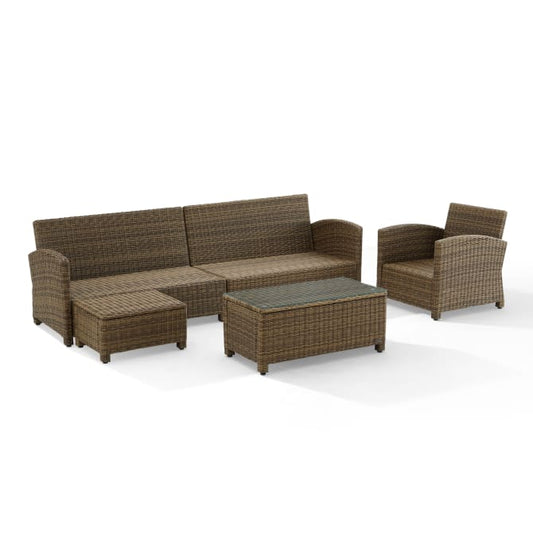 Crosley Furniture Patio Sectional Sets Crosely Furniture - Bradenton 5Pc Outdoor Wicker Sectional Set Include Color/Weathered Brown - Left Loveseat, Right Loveseat, Armchair, Coffee Table, & Ottoman - KO70188WB-XX
