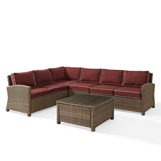Crosley Furniture Patio Sectional Sets Crosely Furniture - Bradenton 5Pc Outdoor Wicker Sectional Set Include Color/Weathered Brown - Right Side Loveseat, Left Side Loveseat, Corner Chair, Center Chair, & Sectional Glass Top Coffee Table - KO70020WB-XX