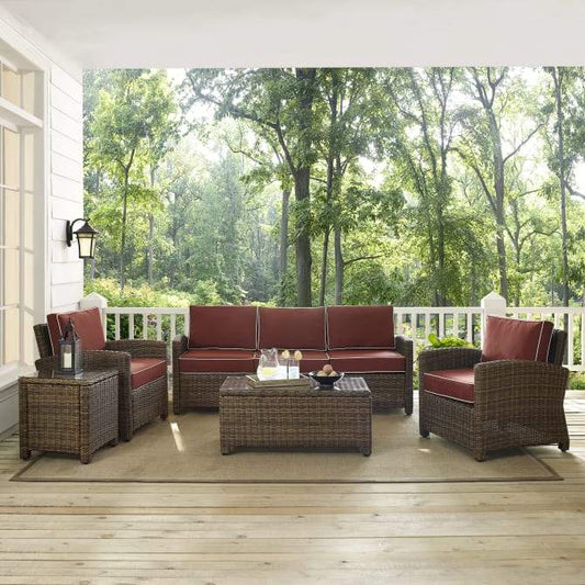 Crosley Furniture Patio Sofa Sets Crosely Furniture - Bradenton 5Pc Outdoor Wicker Sofa Set Include Color/Weathered Brown - Sofa, Side Table, Coffee Table, & 2 Armchairs - KO70051WB-XX