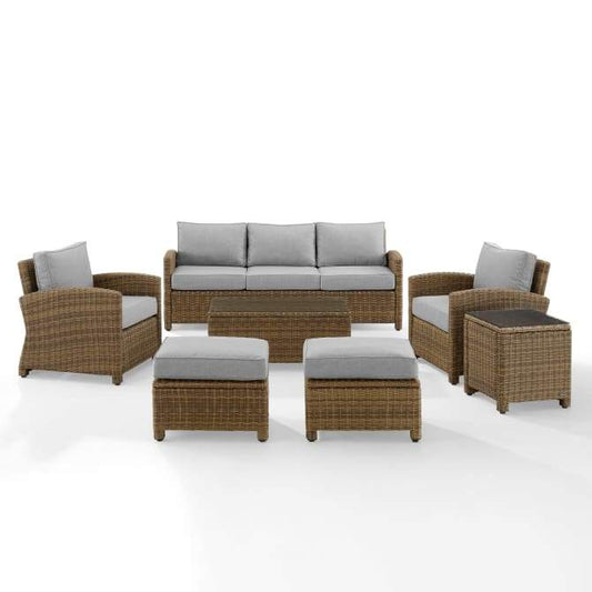 Crosley Furniture Patio Sofa Sets Crosely Furniture - Bradenton 7Pc Outdoor Wicker Sofa Set Include Color/Weathered Brown - Sofa, Coffee Table, Side Table, 2 Armchairs & 2 Ottomans - KO70185WB-XX
