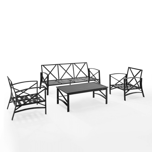 Crosley Furniture Patio Sofa Sets Crosely Furniture - Kaplan 4Pc Outdoor Metal Sofa Set Include Color/Oil Rubbed Bronze - Sofa, Coffee Table, & 2 Arm Chairs - KO60028BZ-XX