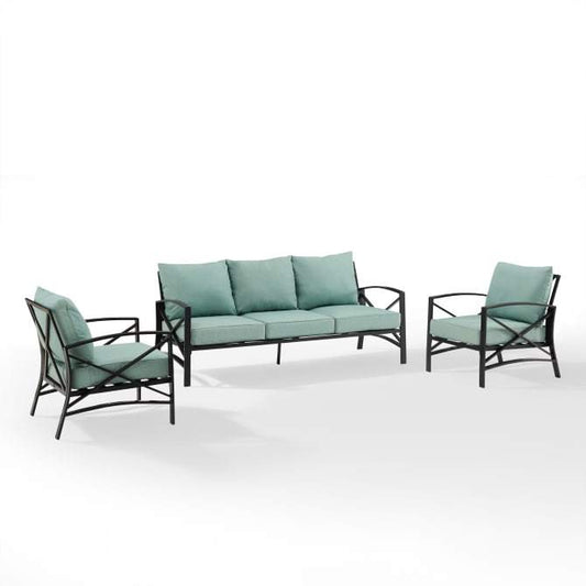 Crosley Furniture Patio Sofa Sets Mist Crosely Furniture - Kaplan 3Pc Outdoor Metal Sofa Set Include Color/Oil Rubbed Bronze - Sofa & 2 Arm Chairs - KO60030BZ-XX