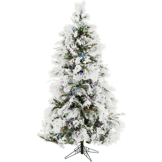 Christmas Time - 6.5-Ft. Frosted Fir Snowy Artificial Christmas Tree with Multi-Color LED String Lighting and Holiday Soundtrack