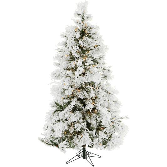 Christmas Time - 6.5-Ft. Frosted Fir Snowy Artificial Christmas Tree with Clear Smart String Lighting
