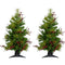 Christmas Time - Set of Two 2-Ft. Red Berry Mixed Pine Artificial Trees with Battery-Operated LED String Lights