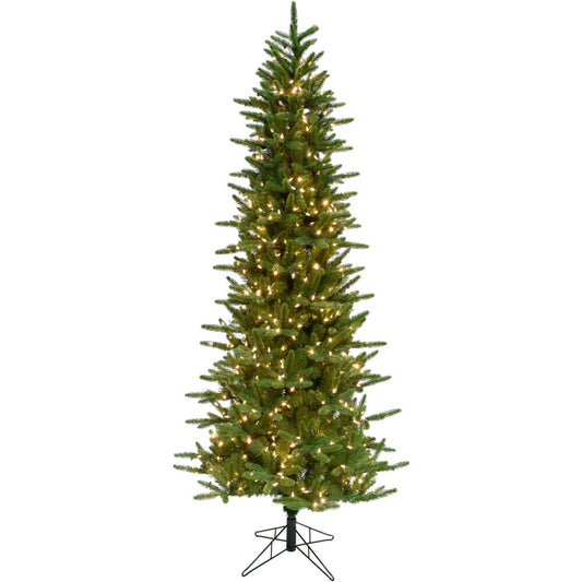Christmas Time - 7.5 Ft. Stockbridge Pine Slim Artificial Christmas Tree with Warm White LED Lights