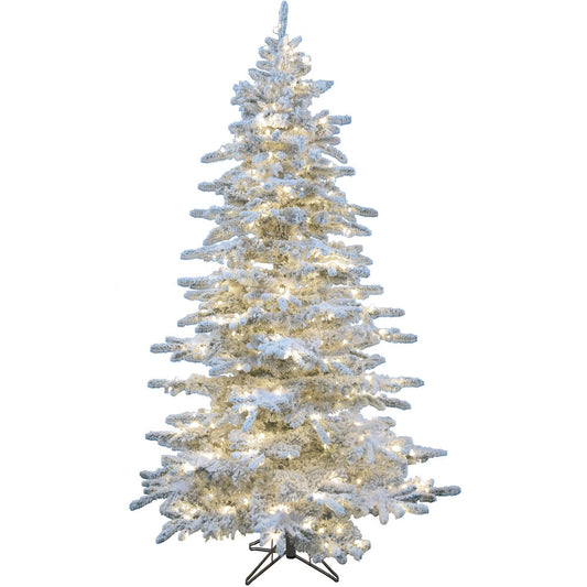 Christmas Time - 6.5-Ft Silverado Pine White Flocked Slim Christmas Tree with EZ Connect Warm White LED Lights