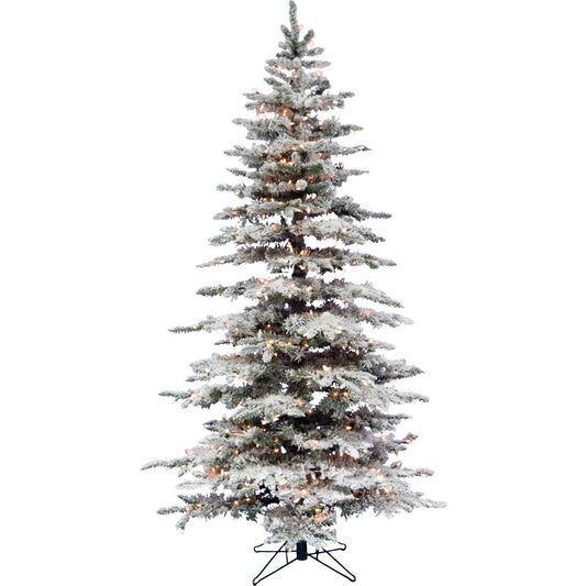 Christmas Time - 6.5-Ft Silverado Pine White Flocked Slim Christmas Tree with EZ Connect Clear Smart Lights