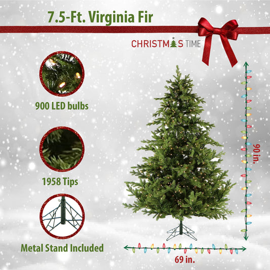 Christmas Time - 7.5-Ft. Virginia Fir Christmas Tree with Smart String Lighting