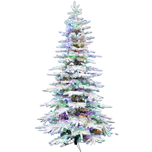 Christmas Time - 6.5-Ft. White Pine Snowy Artificial Christmas Tree with Multi-Color LED String Lighting and Holiday Soundtrack