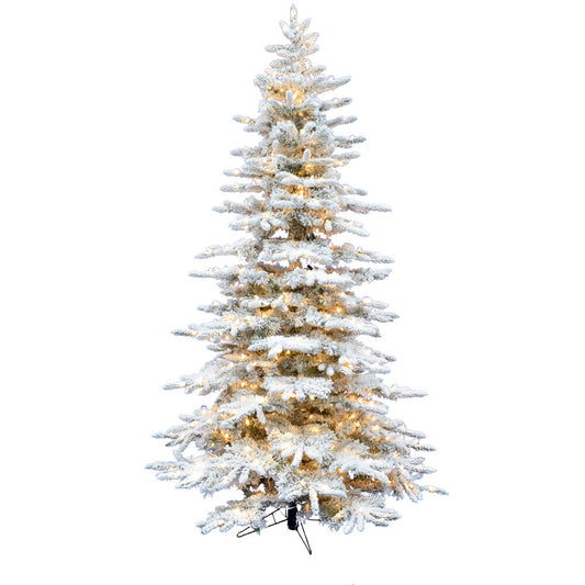 Christmas Time - 6.5-Ft. White Pine Snowy Artificial Christmas Tree with Clear Smart String Lighting