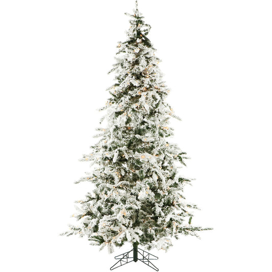 Christmas Time - 7.5-Ft. White Pine Snowy Artificial Christmas Tree with Clear LED String Lighting